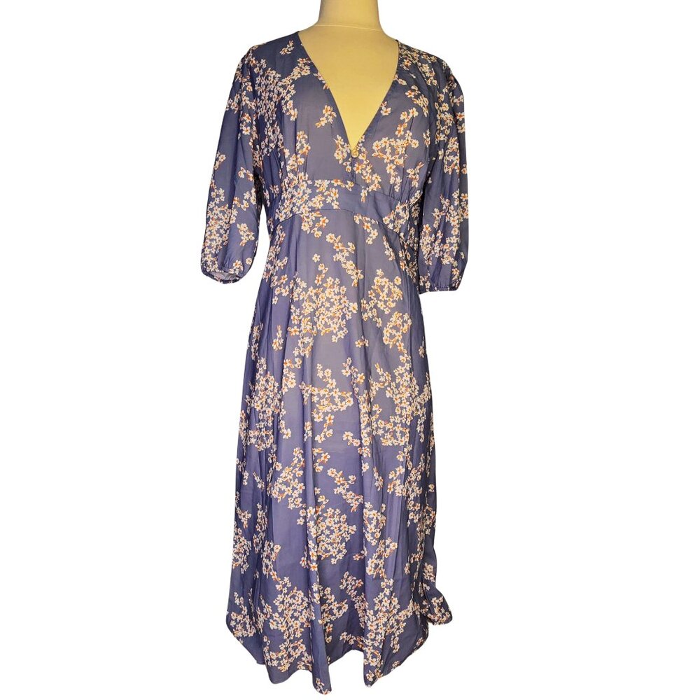 Rihoas Lavender Blue Floral Maxi Dress WT Size L Cottagecore Romantic Feminine